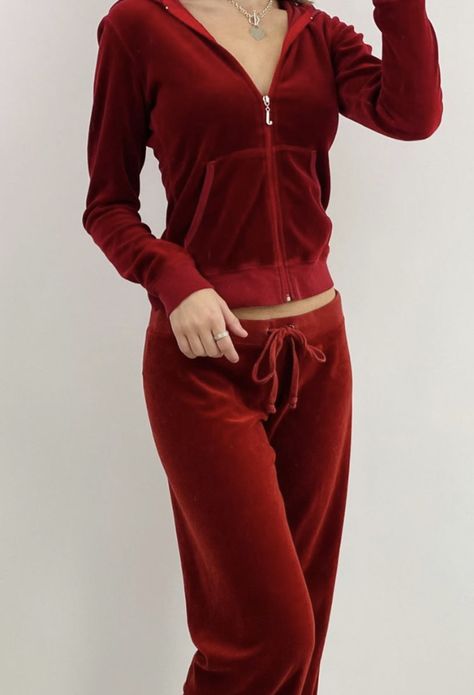 90s Aesthetic Outfit, Dark Red Outfit, Juicy Couture Clothes, Juicy Tracksuit, Juicy Couture Tracksuit, 2000s Clothes, Velour Tracksuit, Kehlani, 2000s Fashion Outfits