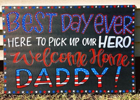 Military Homecoming Sign / Chalkboard /. Deployment / Air Force Marines / Navy / Army / to order please email Charlestonchalkchick@gmail.com or visit and message www.facebook.com/charlestonchalkchick Army Homecoming Signs, Deployment Homecoming Signs, Military Homecoming Signs, Welcome Back Party, Welcome Home Soldier, Homecoming Signs, Deployment Homecoming, Welcome Home Banners, Honor Flight