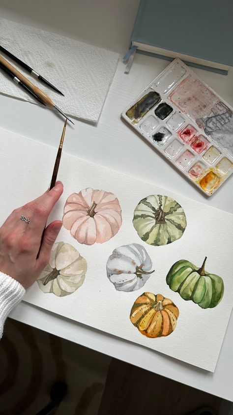 Watercolor Pumpkins Autumn, Muted Watercolor, Pumpkin Watercolor, Autumn Clipart, Watercolor Pumpkin, Brush Paint, Sketchbook Illustration, Pumpkin Autumn, Art Cover