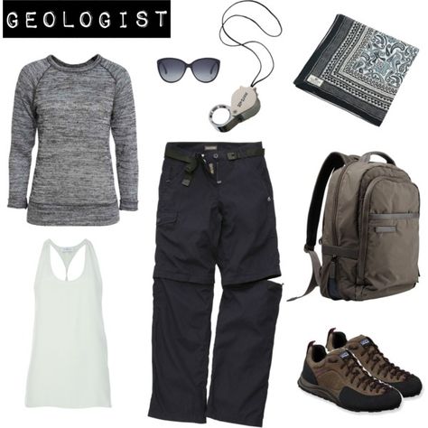 "Geologist" by emilysheppard on Polyvore Geologist Outfit, Hiking Fashion, Costume Ideas, Archaeology, Geology, Career, Outfit Ideas, Bags For Women, Hiking