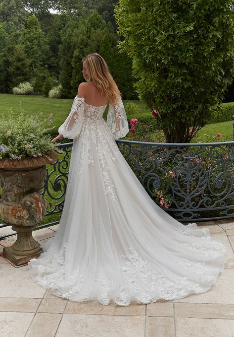 Paulette Wedding Dress Fairytale Wedding Dress Long Train, Wedding Dresses Flowery Lace, Wedding Gowns White Brides, Fairytale Wedding Dresses With Sleeves, Fairytale Wedding Dress Sleeves, A Line Wedding Dresses Vintage, A Line Wedding Dress Western, Long Floral Wedding Dress, Satin Off The Shoulder Wedding Dress Long Sleeve