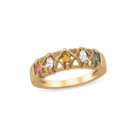 Infinite love surrounds in this band ring with birthstones, available in your choice of 10k or 14k gold. Colorful eye-catching marquise gemstones are set in this gorgeous ring adorned with infinity hearts to make the perfect gift for mom. Choose from 2-5 birthstones each noting a beloved family member. For maximum beauty, this design will be filled in and set with clear cubic zirconia where less than 5 birthstones are selected, please review the dynamic image. A heartfelt gift she will cherish, Grandmothers Rings, Unique Mothers Rings, Ring With Birthstones, Infinity Hearts, Family Ring, Heart Promise Rings, Family Rings, Heart To Heart, Infinite Love