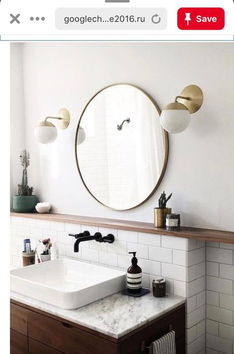 Bathroom shelf below mirror, above sink faucet Tile Backsplash Bathroom, Above Sink, Bad Inspiration, Metal Frame Mirror, Room Tiles, Bathroom Backsplash, Trendy Bathroom, Bad Design, Modern Bathroom Decor