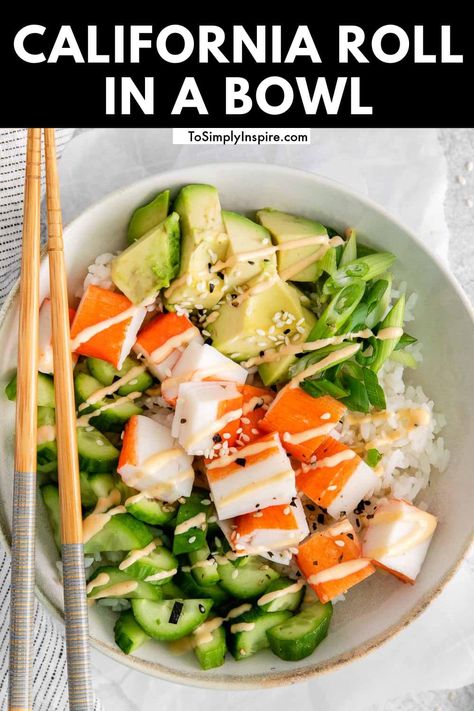 Poke Bowl Recipe Crab, Spicy Mayo Sauce, Crab And Avocado, Sushi Bowl Recipe, Bowls Recipes, Sushi Recipes Homemade, Mayo Sauce, Rice Bowls Recipes, Sushi Bowl