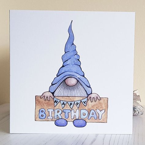 Gnome Birthday, Birthday Card Dad, Blue Gnome, Dad Birthday Card, Personalized Birthday Cards, Card Birthday, Printed Envelopes, Personalized Card, Personalized Birthday