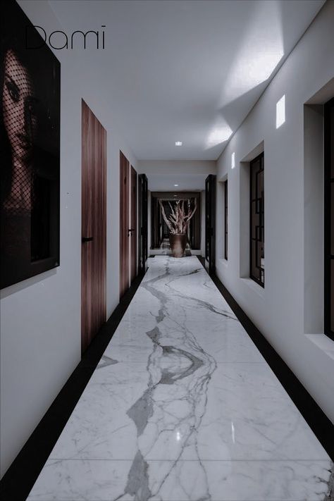 Underground Hallway, Corridors Design Home, Marble Corridor, Hallway Luxury, Marble Hallway, Modern Hallway Design, Marble Flooring Design, Luxury Mansions Interior, Theater Room Design