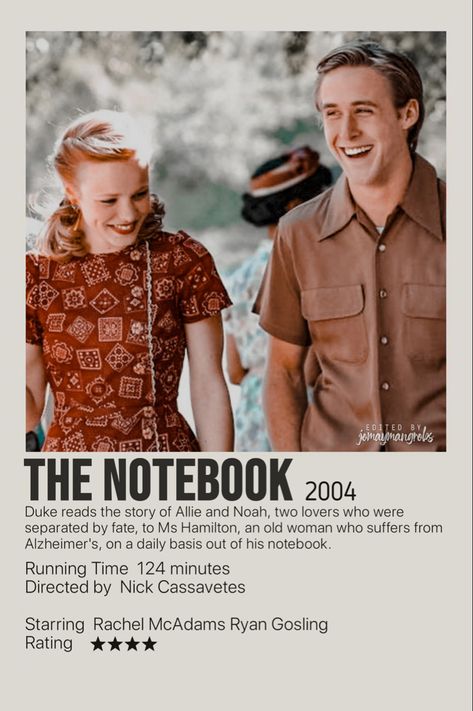 Rachel McAdams Ryan Gosling The Notebook Clothes, Ryan Gosling Aesthetic, Ryan Gosling The Notebook, Rachel Mcadams Movies, Notebook Film, Movie Character Couples, Ryan Gosling And Rachel Mcadams, Notebook Movie, Ryan Gosling Movies