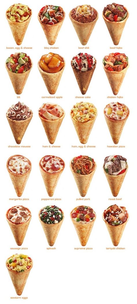 Foodtrucks Ideas Food, Pizza Cones, Savory Crepes, Fair Food Recipes, Chapati, Food Platters, Ice Cream Cone, Cafe Food, Creative Food