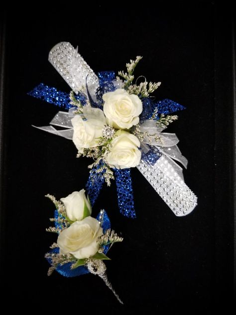 Royal Blue Prom Flowers Wrist Corsage, Prom Flowers Bouquet, Corsage Flowers, Prom Flowers Corsage, Grad 2023, Prom Planning, Prom Corsages, Bridal Corsage, Prom Corsage And Boutonniere