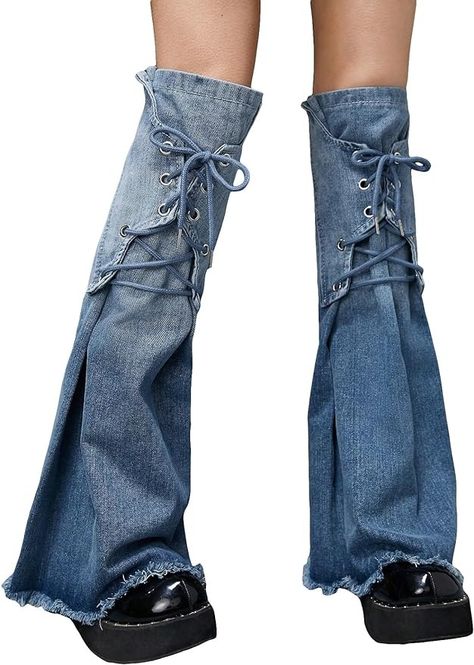 Verdusa Women's Lace Up Raw Trim Y2K Denim Leg Warmers Jean Leg Cover Stockings Blue one-size at Amazon Women’s Clothing store Demin Leg Warmers, Denim Arm Warmers, Denim With Lace, Leg Warmers Denim, Denim Leg Warmers Outfit, Upcycled Clothes Ideas, Jean Leg Warmers, Jeans Leg Warmers, Jean Sewing