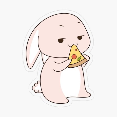 Bunny Pizza, Funny Cartoons Drawings, Drawing Bunny, Bunny Eating, Eating Pizza, Pink Bunny, Decorate Notebook, Cartoon Stickers, Funny Cartoon