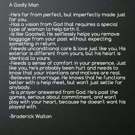 A TRUE definition of a man. I think many women think Christian guys aren't fun but it's so rewarding knowing you have someone who loves God.. And loves you... I could care less about someone being "sexy" If he doesn't love or yearn to know God, he'll never have a chance with me. #NoWorries Manhood Quotes, Godly Man Quotes, Godly Husband, Godly Relationship Quotes, Godly Dating, To My Future Husband, Christian Relationships, Christian Dating, Godly Relationship