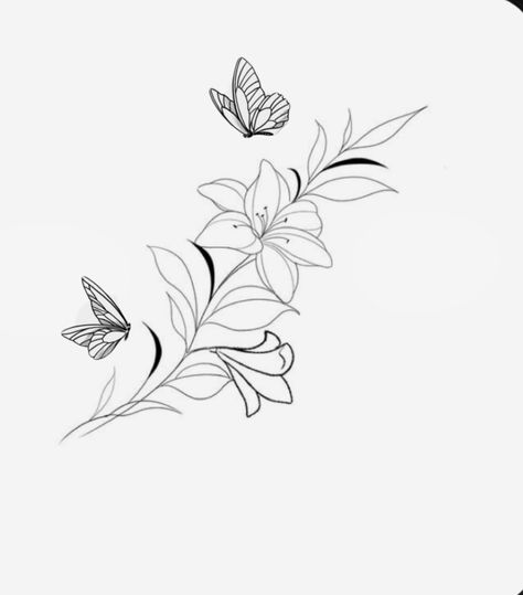 Butterfly Lilly Flower Tattoo, Water Lily Tattoo Stencil, Water Lily Arm Tattoo, Water Lilly Tattoo Small Simple, Water Lily Spine Tattoo, Lily With Butterfly Tattoo, Butterfly And Lily Tattoo, Ribcage Flower Tattoo, Simple Lily Tattoo