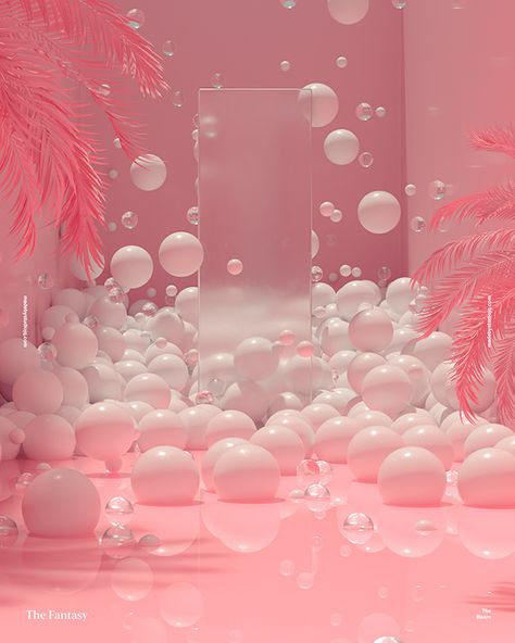 Pastel Pink Aesthetic, Pink Room, Aesthetic Pink, Pink Aesthetic, 3d Art, Design Illustration, Pastel Pink, Palm Trees, Bubbles