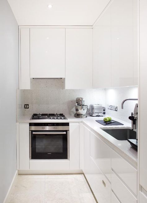 SMITH CREATIVE » Chelsea, London – Pied a terre Narrow L Shaped Kitchen, Super Small Kitchen Ideas Tiny Houses, Small Windowless Kitchen, Small Kitchen No Window, Kitchen With No Window, Super Small Kitchen Ideas, No Window Kitchen, Kitchen Without Window, Kitchen No Window