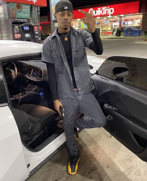 Black Male Club Outfits, Dickies Suits Men, Male Birthday Outfit, Mens Sweatsuit Outfits, Black Dickies Outfit, Male Club Outfits, Dickie Suit, Dickies Outfits Men, Hood Drip