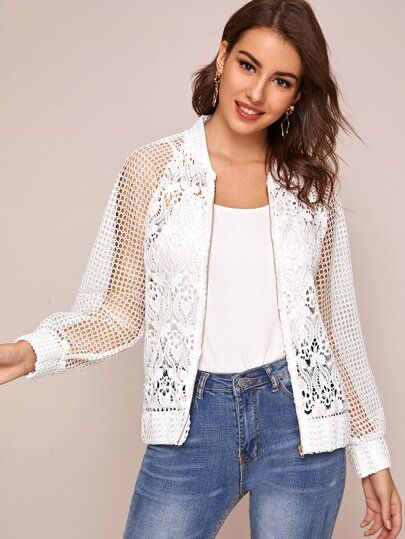 Lace Jacket Outfit, Fishnet Jacket, Fish Net, White Fish, Women Jackets, Lace Jacket, Jacket Outfit, Stylish Jackets, Sleeve Jacket