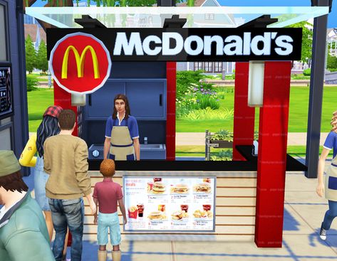 Functional McDonald's Custom Stall | Insimnia on Patreon The Sims 4 Pack, Mcdonalds Food, Sims 4 Jobs, Sims 4 Restaurant, Quarter Pounder, Sims 4 Nails, Sims 4 Expansions, Tumblr Sims 4, Sims 4 Cc Folder