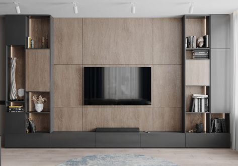 Grey Tv Unit, Grey Blue Kitchen, Tv Unit Interior Design, Tv Cabinet Design, Contemporary Living Room Design, Living Tv, Modern Tv Units, Modern Tv Wall, Tv Room Design