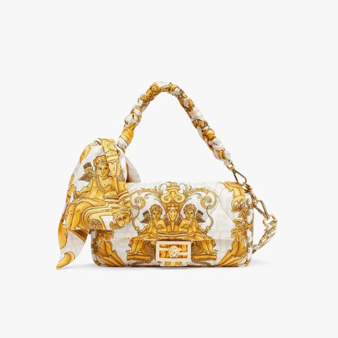 Fendace Is Here: Shop the Fendi x Versace Collection Now | Vogue Fendi X Versace, Fendi Print, Fendi Logo Design, Fendi Women, Fendi Store, Silk Quilt, Canvas Leather Bag, Gold Baroque, Versace Gold