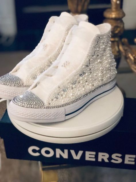 Converse With Rhinestones, Bedazzled Converse, Converse Store, Rhinestone Converse, Converse Wedding Shoes, Ribbon Shoes, Bling Converse, Wedding Converse, Custom Bling