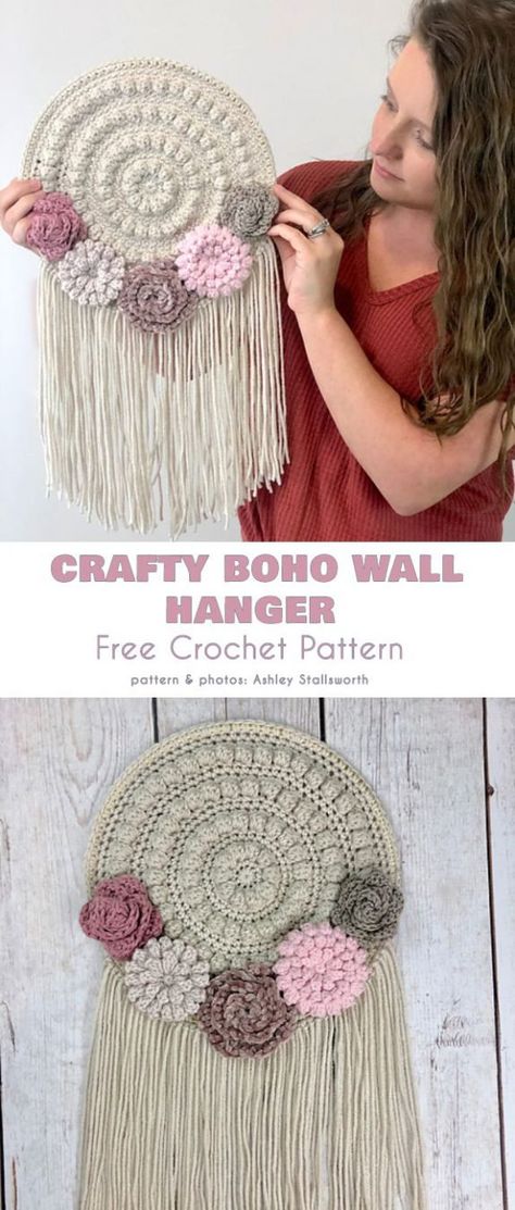 Crafty Boho Wall Hanger Free Crochet Pattern Boho Crochet Patterns, Crochet Wall Art, Confection Au Crochet, Handmade Yarn, Crochet Wall Hangings, Crochet Boho, Crochet Home Decor, Crochet Mandala, Boho Crochet