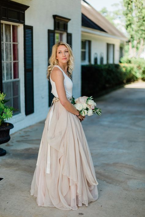 Tulle Skirt Bridesmaid Dress Two Pieces, Long Skirt Wedding Outfit, Tulle Wedding Skirt And Top, Tulle Skirt Wedding Dress Two Pieces, Bride Skirt And Top Two Pieces, Wedding Dress Flowy Skirt, Shirt And Skirt Wedding Dress, Two Peace Wedding Dresses, 3rd Wedding Dress