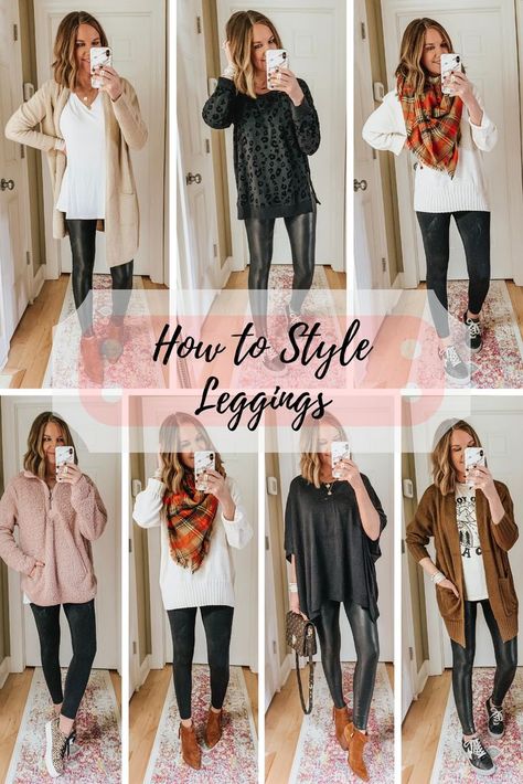 How to Style Leggings #legingsoutfits #camo #leopard #fauxleatherleggings Leggings For Fall, Faux Leather Leggings Outfit, Outfits Leggins, Fall And Winter Outfits, Leggings Outfit Winter, Leggings Outfit Fall, Leather Leggings Outfit, Look Legging, Black Leggings Outfit