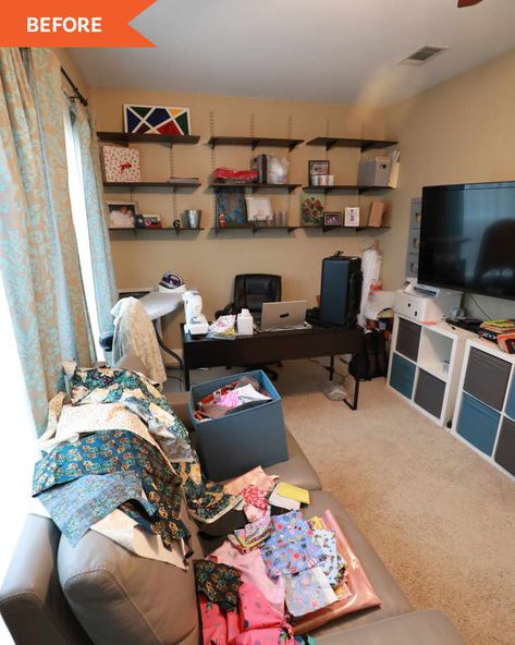 Jenn Todryk, No Demo Reno, White Wall Paint, Built In Bathtub, Black Countertops, Grey Desk, Custom Built Ins, Room Renovation, Room Transformation