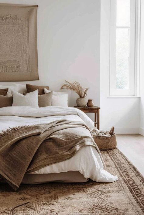 25 Captivating Brown and White Bedroom Ideas You’ll Love Brown And White Bedroom Ideas, Brown And White Bedroom, Brown And Cream Bedroom, Brown Bed Sets, White Comforter Bedroom, White And Brown Bedroom, Dark Brown Bedrooms, Brown Headboard, Brown Furniture Bedroom