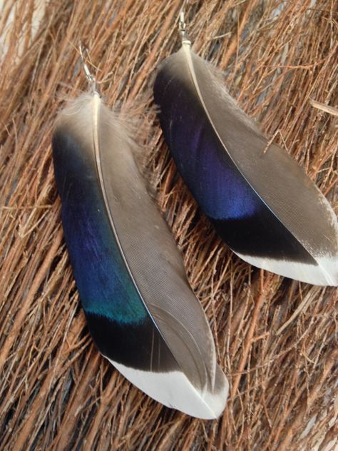 Mallard Duck Feather Earrings Emotional by AmberDragonfire Duck Feather Earrings, Mallard Feather Tattoo, Mallard Duck Feather Tattoo, Duck Feather Tattoo, Feather Identification, Tattoo Feather, Feather Arrow, Silpada Earrings, Feather Quill