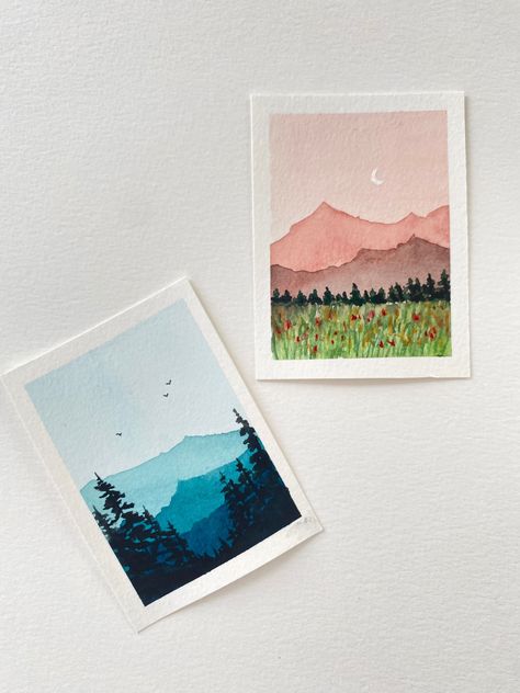 Small watercolor painting Mini landscape scene framed watercolor... Mini Watercolor Landscape, Mini Landscape, Mini Watercolor, Small Watercolor, Framed Watercolor, Watercolor Postcard, Watercolour Landscape, Colorful Clouds, Small Wall Art