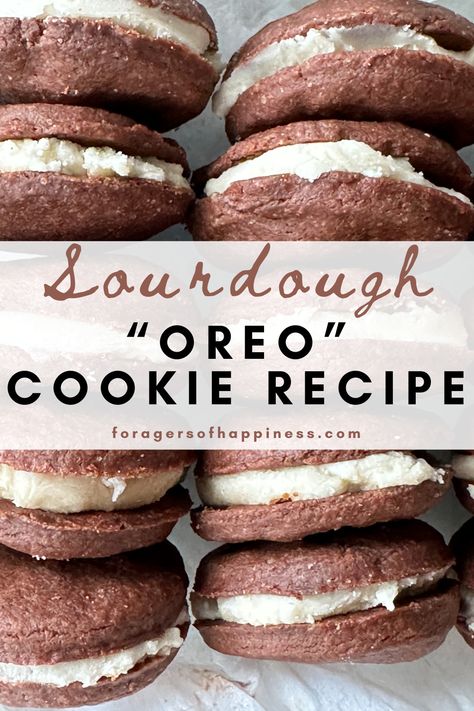 These sourdough Oreos are a fun and delicious sourdough cookie recipe that the whole family will love. These sourdough discard cookies are a fun baking activity to do with your kids and is a delicious sourdough recipe that isn’t bread. If you love chocolate sourdough cookies, you will love the addition of the sweet cream filling. The chocolate sourdough cookies are perfectly crisp and can be made in less than an hour. This recipe is fast and perfect for the holidays or a summer picnic. Cookies From Sourdough Discard, Sourdough Summer Recipes, Sourdough Oreos, Sourdough Whoopie Pies, Sour Dough Cookies Recipes, 4th Of July Sourdough, Sourdough Lemon Cookies, Sourdough Oreo Cookies, Fast Sourdough Recipes