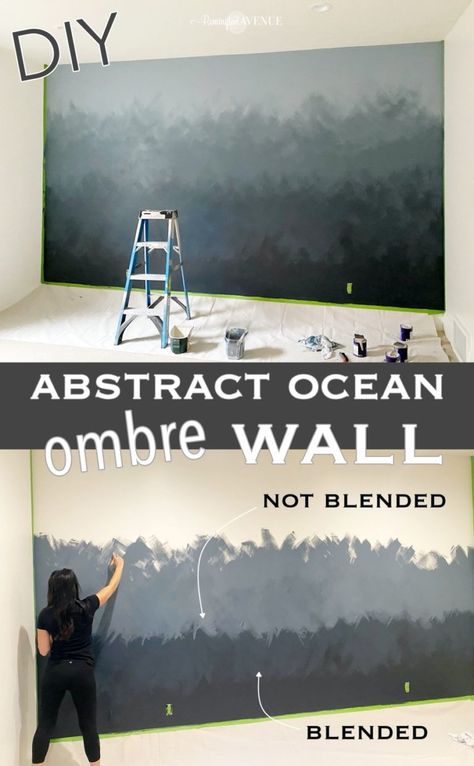 Wall Ombre Painting, Ombre Wall Paint Diy Tutorials, Ocean Wall Mural Diy, Ombré Wall Paint, Ombre Wall Paint Diy, Gradient Wall Paint, Ombre Wall Diy, Abstract Wall Paint, Ombre Wall Paint