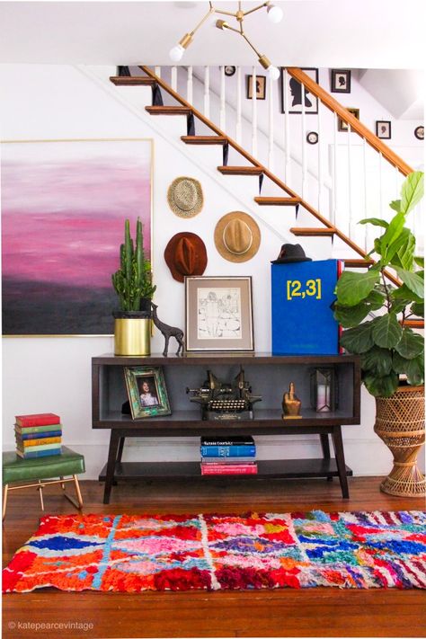 Entryway Inspo, Orange Book, House Vibes, Interior Design School, Sheepskin Throw, Faux Leaf, Vintage Blog, Whimsical Home, Quirky Home Decor