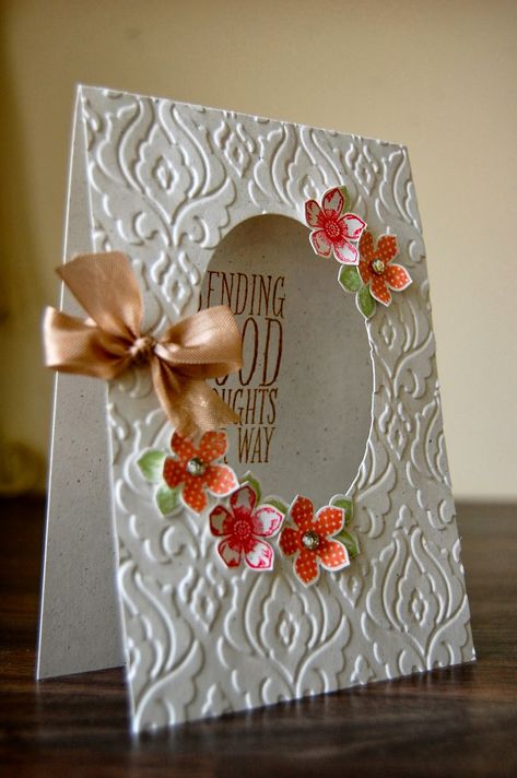 Julie Kettlewell - Stampin Up UK Independent Demonstrator - Order products 24/7: Petite Petals aperture card Sending Good Thoughts, Embossed Cards, Stamping Up Cards, Floral Cards, Creative Cards, Paper Cards, Simple Cards, Flower Cards, Cute Cards