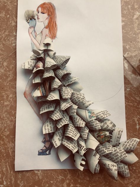 Fashion Collage Design, Paper Fashion Illustration, Fashion Design Classes, Hand Work Design, Fashion Drawing Sketches, Fashion Artwork, Paper Collage Art, Moms Crafts, Newspaper Crafts