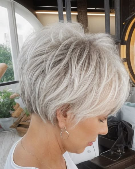 Short Bob Hairstyles Grey Hair, Haircuts For Gray Hair Over 50, Stacked Pixie Haircut Over 50, Back Of The Head Haircut, Short Stacked Bob Haircut Over 50, Short Haircuts For Women Over 50, November Hairstyles, Short Gray Hair Over 50, Short Gray Haircuts