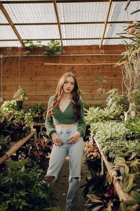 Greenhouse Photoshoot Outfit, Senior Pictures In Greenhouse, Senior Greenhouse Pictures, Senior Photos Greenhouse, Senior Pictures Greenhouse, Greenhouse Picture Ideas, Greenhouse Headshots, Senior Picture Ideas Greenhouse, Green House Senior Pictures