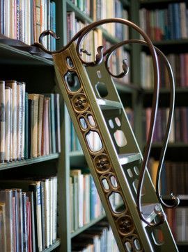 Library Sliding Ladder, Book Ladder, Elegant Library, Library Green, Library Steps, Library Ladders, Sliding Ladder, Green Library, Future Library