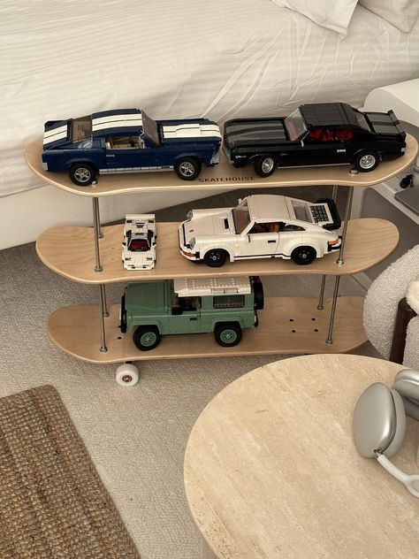 X Legos Display Ideas, Shelf For Legos, Shelf Decor Men, Car Room Decor Men, Men Dorm Room, Lego Car Display, Car Guy Room, Streetwear Bedroom Ideas, Lego Car Display Ideas