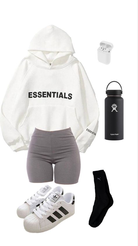 #workout #outfitideas #athleisurestyle #outfitgoals #bikershorts #adidasshoeswomen #hydroflask #blacksocks #whitehoodie #hoodieoutfit #hoodie #oversized #outfitideasforwomen Hoodies And Biker Shorts, Grey Cycling Shorts Outfit, Shorts Hoodie Outfit, Oversized Hoodie And Shorts Outfit, Legging Shorts Outfit, Hoodie Shorts Outfit, Grey Biker Shorts Outfit, Shorts And Hoodie Outfit, Hoodie And Shorts Outfit