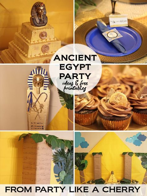 Ancient Egypt Party Ideas - Party Like a Cherry Egyptian Party Decorations Diy, Ancient Egypt Party Theme, Ancient Egypt Party Food, Egyptian Centerpieces, Ancient Egypt Decor, Egyptian Themed Party Food, Egypt Party Ideas, Ancient Egypt Birthday Party, Egyptian Party Food