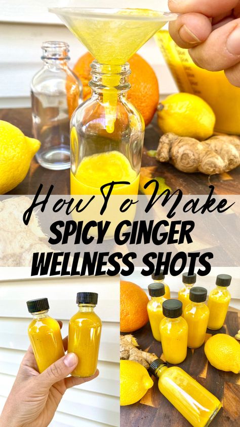 How To Make Spicy Ginger Wellness Shots - Cooking on Sunshine Ginger Wellness Shots, Ginger Shot Recipe, Turmeric Shots, Healthy Juice Drinks, Herbal Remedies Recipes, Turmeric Recipes, Ginger Shot, Wellness Shots, Lemon Ginger