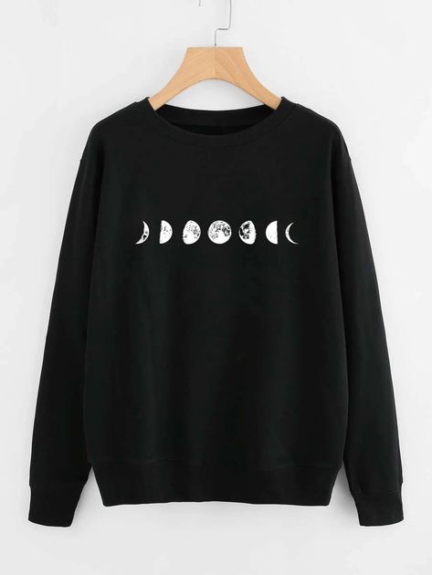 Moon Clothes, Outfit Formal Mujer, Estilo Swag, Space Fashion, Affordable Plus Size Clothing, Moon Graphic, Crewneck Sweatshirt Women, Moon Print, Round Neck Sweatshirts