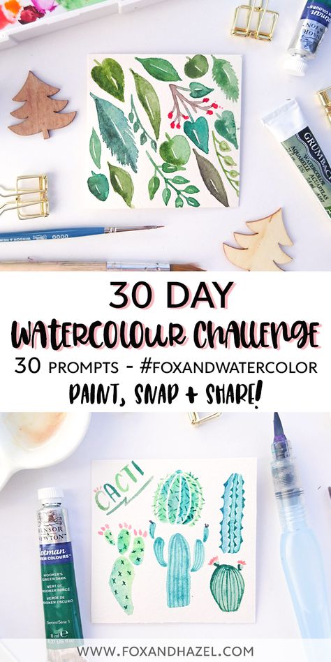 30 Day Watercolor Challenge - Pinterest Daily Watercolor Challenge, Watercolor Ideas Inspiration, Watercolor Challenge, Watercolour Challenge, Watercolor Pencil Art, Watercolor Beginner, Art Journal Techniques, Watercolor Sketchbook, Watercolor Art Lessons