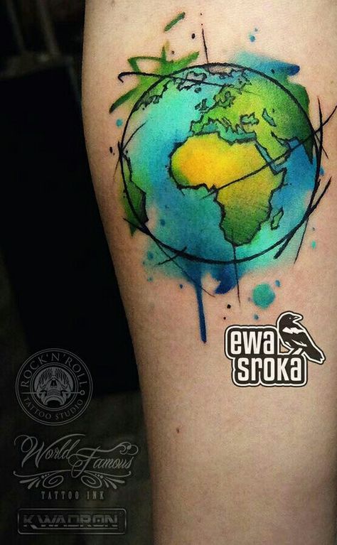 Earth... By: Ewa Sroka. Eye Tattoo Sketch, Globe Tattoo, Skin Color Tattoos, Globe Tattoos, Earth Tattoo, Inner Forearm Tattoo, Theme Tattoo, Forearm Tattoo Women, Gorgeous Tattoos