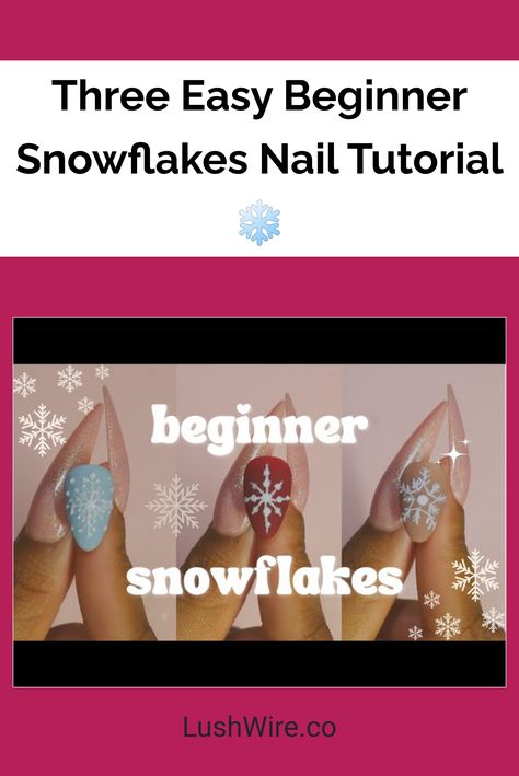 Three Easy Beginner Snowflakes Nail Tutorial ❄️ Snowflake Nail Design, Snowflake Nail Art, Simple Snowflake, Dotting Tool, Snowflake Nails, White Nail Polish, Winter Nail Art, Nail Art Brushes, Snowflake Pattern