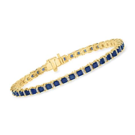 12.00 ct. t.w. Sapphire and .57 ct. t.w. Diamond Tennis Bracelet in 18kt Gold Over Sterling. 8" October Jewelry, Sapphire Tennis Bracelet, September Baby, Safety Box, Sapphire Birthstone, Diamond Tennis Bracelet, Sapphire Color, Natural Gold, Box Clasp