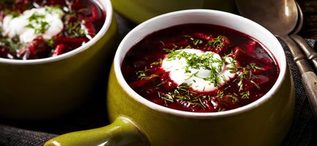 Borscht - instead of dill, I use marjoram. It is awesome! Beet Soup Recipes, Borscht Recipe, Borscht Soup, Beetroot Recipes, Beetroot Soup, European Dishes, Cooking Mama, Beet Soup, Hard Cooked Eggs